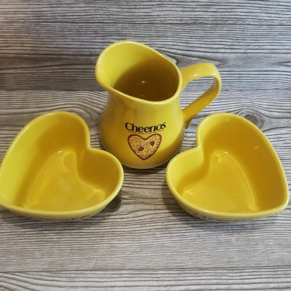 Collectible Cherios ceramic heart bowls and pitcher